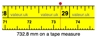 732.8 mm on a tape measure 732.8 millimeters on a tape measure