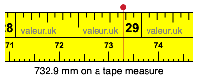 732.9 mm on a tape measure 732.9 millimeters on a tape measure