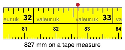 827 mm on a tape measure 827 millimeters on a tape measure