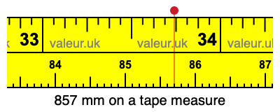 857 mm on a tape measure 857 millimeters on a tape measure