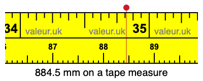884.5 mm on a tape measure 884.5 millimeters on a tape measure