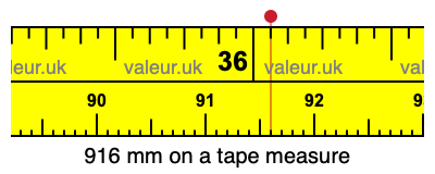 916 mm on a tape measure 916 millimeters on a tape measure