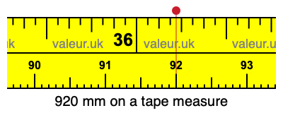 920 mm on a tape measure 920 millimeters on a tape measure