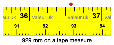929 mm on a tape measure 929 millimeters on a tape measure